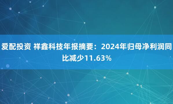爱配投资 祥鑫科技年报摘要：2024年归母净利润同比减少11.63%